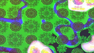 Küçük çiçekli yay deseni çiz. Raster illüstrasyonu. Suluboya tarzında yeşil renkler üzerine.