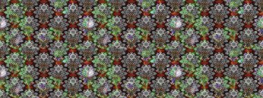 Kumaş, duvar kağıdı ve kağıt üzerine baskı yapmak için gelişen arka plan. Eski usul küçük çiçekli şirin bir eskiz deseni. Moda arka planında parlak buketler. Raster illüstrasyonu.