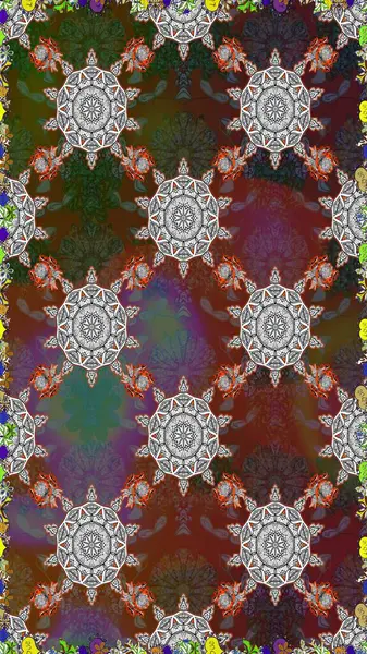 Raster illüstrasyonu. Kahverengi ve gri renkli çiçekler. El çizimi çiçekleri olan soyut, pürüzsüz desen.