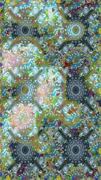 Tarafsız ve mavi renklere karalamalar çizen kusursuz çiçek deseni. Raster illüstrasyonu.