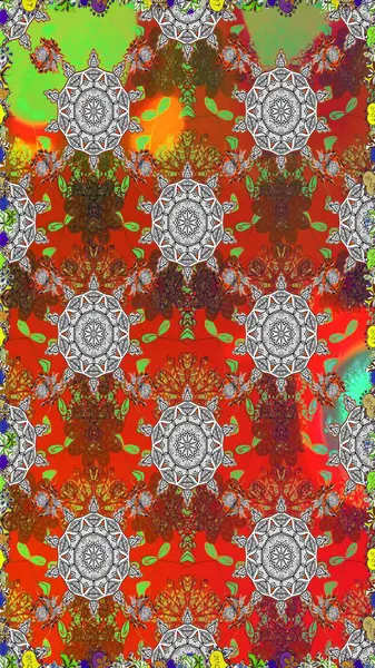 Raster Çiçek İllüstrasyonu güzel tekstil. Kahverengi ve gri renklerde etnik çiçeklerle kusursuz bir desen..