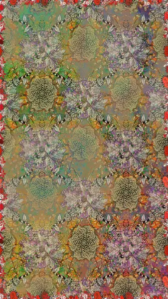 Raster illüstrasyonu. Çiçekli karalama şeklinde Raster çiçek deseni. Kibar, yaz çiçekleri bej ve kahverengi renkler.