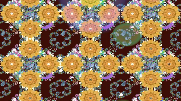 Egzotik çiçekler, kahverengi renklerde botanik, parlak, klasik bir doğa. Klasik tropikal doğal elementlerin suluboya seti. Raster illüstrasyonu.