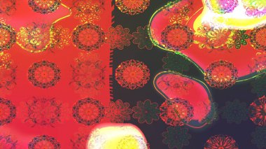 Çiçekli karalama şeklinde Raster çiçek deseni. Turuncu renkte yaz çiçekleri. Raster illüstrasyonu.