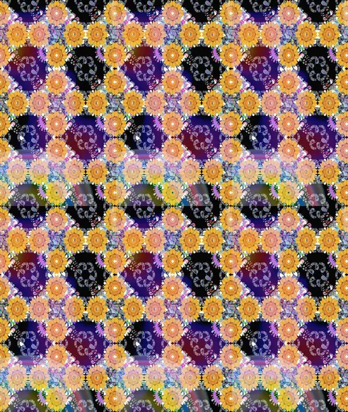 Sarı renkli çiçekler. Renkli Bahar Teması eskiz kalıbı. Raster illüstrasyonundaki çiçek desenli çizim. Düz Çiçek Elementleri Tasarımı.