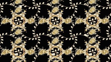 Süslü kumaş deseni. Düz Çiçek Elementleri Tasarımı. Raster illüstrasyonundaki çiçek desenli çizim. Renkli Bahar Teması çizim şablonu.