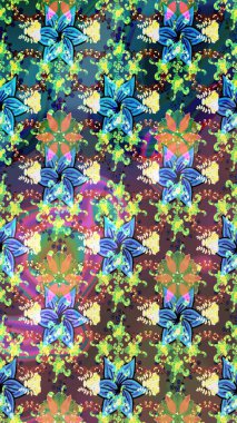 Mavi ve kahverengi renkte çiçekler. Renkli Bahar Teması eskiz kalıbı. Raster illüstrasyonu. Çiçekli çiçek deseni, suluboya. Düz Çiçek Elementleri Tasarımı.