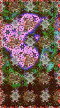 Çiçeksiz desenli arka plan. Gömlek baskısı için çiçek boyası. Kahverengi ve yeşil renkte çiçekler.