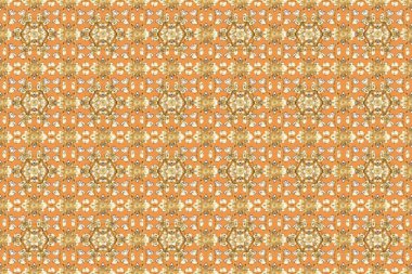 Klasik klasik klasik arka plan. Tarafsız, bej ve turuncu renklerde altın elementlerle kusursuz desen. Geleneksel oryantasyon süsü. Kusursuz klasik raster altın desenli.