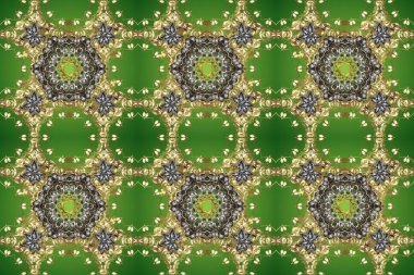 Yeşil, gri ve nötr renklerde altın elementlerle klasik, pürüzsüz desen. Noel 2019, kar tanesi, yeni yıl.