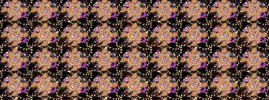 Parlak renkli çiçekli ve siyah yapraklı harika bir çiçek deseni. Halk tarzı. Moda baskıları için zarif bir şablon. Modern çiçek arkaplanı.