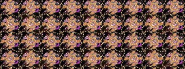 Parlak renkli çiçekli ve siyah yapraklı harika bir çiçek deseni. Halk tarzı. Moda baskıları için zarif bir şablon. Modern çiçek arkaplanı.