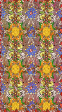 Kumaş desenli papatya çiçeği detayı. Kahverengi ve bej renkli çiçekler.