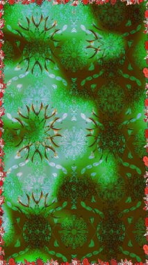 Raster illüstrasyonu. Yeşil ve kahverengi renkli çiçekler. Tropik, dikişsiz çiçek deseni..