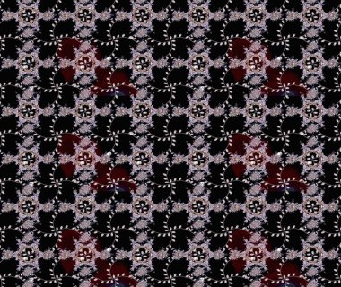 Vadinin çiçekleri siyah renklerde. Soyut etnik raster çizim kalıbı. Çiçekler..