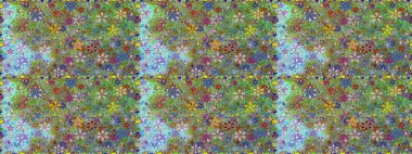 Suluboya, elle çizilmiş. Raster illüstrasyonu. Kusursuz bir arka plan modeli. Yeşil ve nötr renklerde yaprakları olan yabani çiçekler.