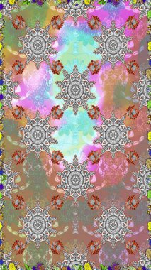 Arkaplan dokusu, duvar kağıdı, gri ve nötr renklerde çiçek teması. Kabile sanatı boho baskısı, klasik çiçek arkaplanı. Soyut etnik raster pürüzsüz desen.