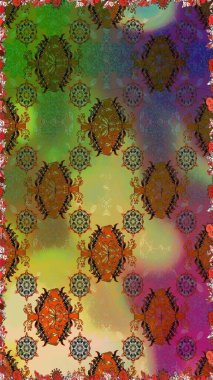 Klasik çiçekler. El çizimi, soyut ve süslü elementler. Kahverengi ve yeşil renkler. Suluboya resim taklit Raster çizimi. Yaz çiçekleri teması.