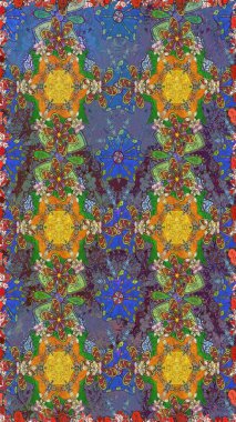 Kahverengi ve mavi renklere karalamalar çizen kusursuz çiçek deseni. Raster illüstrasyonu.