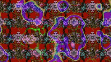 Raster illüstrasyonu. Kırmızı kıvırcık çiçekler kırmızı renklerde şekillenir. Klasik çiçek tasarım elementleri.