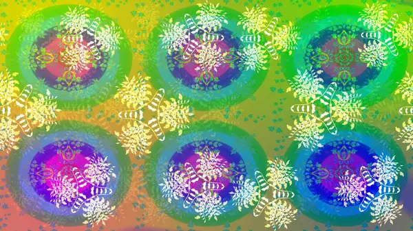 Raster düz çiçek çizim deseni. Hediye ambalaj kağıdı, tebrik kartları, posterler ve pankart tasarımı. Yeşil renkte çiçekler.