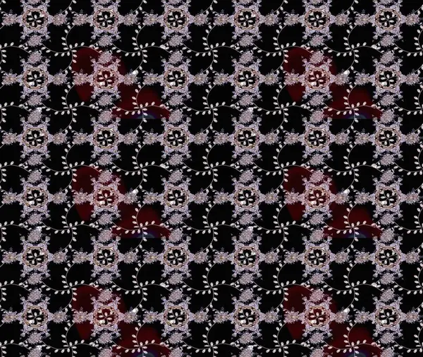 Vadinin çiçekleri siyah renklerde. Soyut etnik raster çizim kalıbı. Çiçekler..