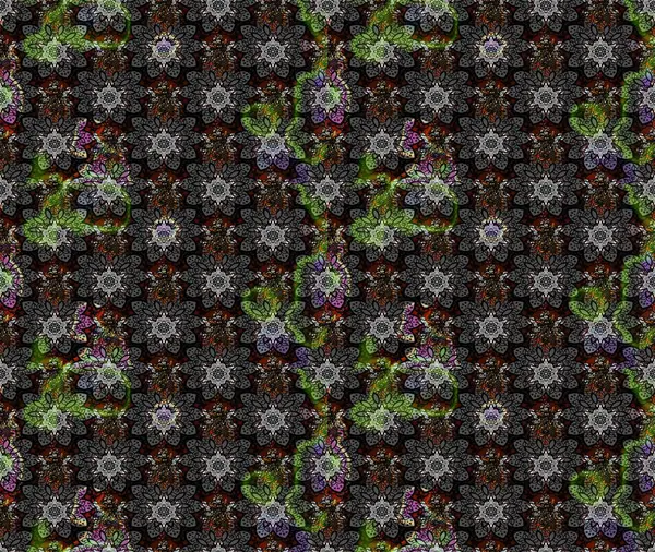 Modern çiçek arkaplanı. Halk tarzı. Moda baskıları için zarif bir şablon. Parlak renkli çiçekleri ve gri yaprakları olan muhteşem bir çiçek deseni..