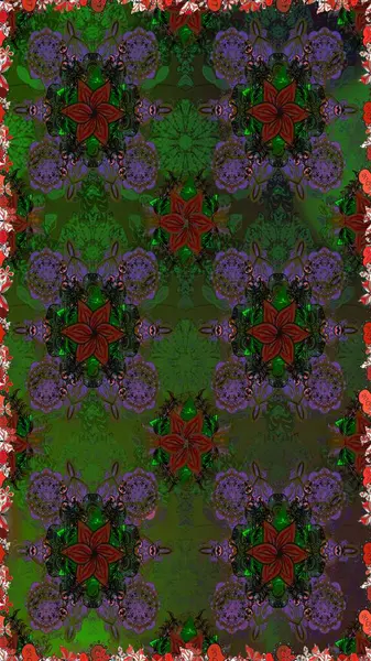 Soyut etnik raster kusursuz desen. Arkaplan dokusu, duvar kağıdı, yeşil ve gri renkli çiçek teması. Kabile sanatı boho baskısı, klasik çiçek arkaplanı.