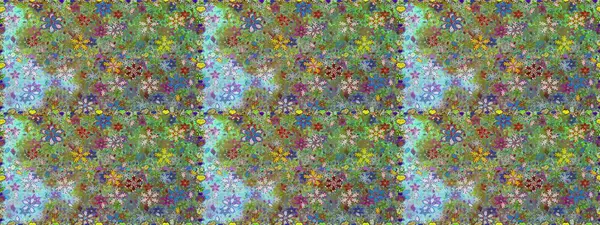 Suluboya, elle çizilmiş. Raster illüstrasyonu. Kusursuz bir arka plan modeli. Yeşil ve nötr renklerde yaprakları olan yabani çiçekler.