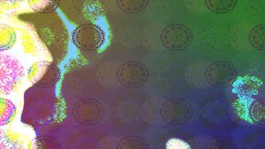 Yeşil renkli etnik çiçeklerle süslenmiş zarif bir eskiz şekli. Asya Tekstil 'inde Raster Çiçek İllüstrasyonu.