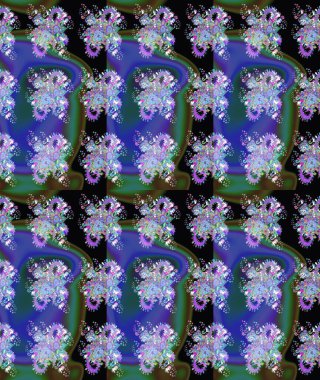 Elle çizilmiş çiçek desenli Raster çizimi. Mavi arka planda. Çocuksu tasarım. Tekstil, kumaş, ambalaj, hatıra defteri için güzel çiçek arkaplanı..