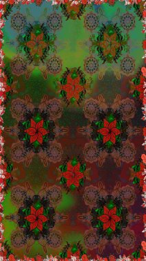 Kahverengi ve yeşil renkli çiçekler. Düz Çiçek Elementleri Tasarımı. Renkli Bahar Temalı Kusursuz Arkaplan. Raster illüstrasyonunda kusursuz çiçek deseni.