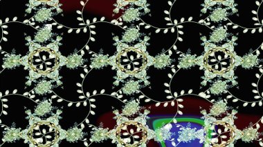 El çizimi. Çiçekli, yapraklı, çiçek desenli eskiz. Raster illüstrasyonu.