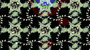 Siyah ve nötr renklerde çiçekler. Çiçekli kusursuz retro desen. Düz Çiçek Elementleri Tasarımı. Renkli Yaz Temalı Kusursuz Arkaplan.