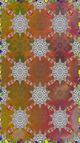 Renkli Bahar Temalı Kusursuz Arkaplan. Süslü kumaş deseni. Düz Çiçek Elementleri Tasarımı. Raster illüstrasyonunda kusursuz çiçek deseni.