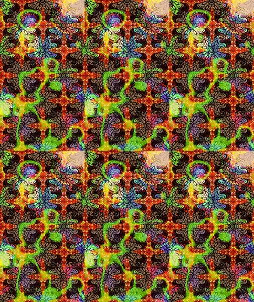 Siyah renkli etnik çiçeklerle süslenmiş zarif bir eskiz şekli. Asya Tekstil 'inde Raster Çiçek İllüstrasyonu.