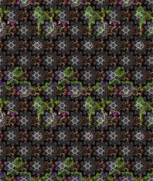 Modern çiçek arkaplanı. Halk tarzı. Moda baskıları için zarif bir şablon. Parlak renkli çiçekleri ve gri yaprakları olan muhteşem bir çiçek deseni..