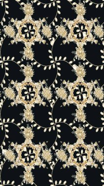 Raster illüstrasyonu. Gri renkli Asya tekstili. Çiçek desenini çiz.