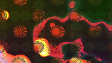 Çiçeksel fantezi tasarımı ve parlak bir arka plan çizimi. Renkli Bahar Teması eskiz kalıbı. Düz Çiçek Elementleri Tasarımı.