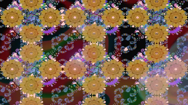 Düz Çiçek Elementleri Tasarımı. Renkli Bahar Teması eskiz kalıbı. Raster güzel kumaş deseni çiziyor. Çiçek deseni.