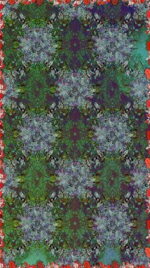 Raster suluboya çiçek deseni, narin çiçekler, yeşil ve gri çiçekler, tebrik kartı şablonu. Güzel kumaş deseni.