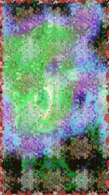 Güzel kumaş deseni. Raster suluboya çiçek deseni, narin çiçekler, yeşil ve nötr çiçekler, tebrik kartı şablonu.