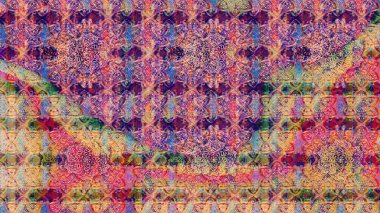 Pembe renkler ve parlak çiçekler üzerine soyut çizim deseni. Çiçeksel elementlerle süslenmiş zarif raster dokusu. Küçük çiçekte şirin bir çiçek deseni var..