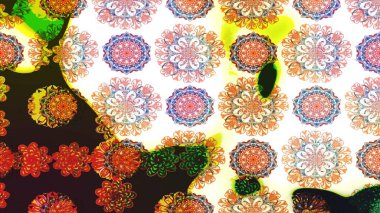 Çiçek desenli çizim. Raster illüstrasyonu. Asya tekstil tarzında. Kahverengi renkli çiçekler. Raster illüstrasyonu.