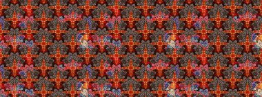 Şirin çiçekli eskiz deseni ve kırmızı renklerde yapraklar, suluboya çiçek deseni, duvar kağıdı, kart veya kumaş için fayanslı. Raster illüstrasyonu.