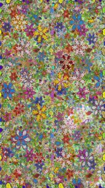 Raster flower print. Raster Tender fabric pattern. Floral green and neutral seamless pattern. Vintage outline illustration.