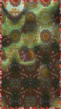 Çiçekli, suluboya desenli kusursuz çiçek deseni. Kahverengi ve yeşil renkte çiçekler. Renkli Bahar Temalı, pürüzsüz bir arka plan. Düz Çiçek Elementleri Tasarım Raster illüstrasyonu.