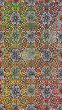 Renkli Bahar Temalı Kusursuz Arkaplan. Düz Çiçek Elementleri Tasarımı. Gri ve kahverengi renkli çiçekler. Raster illüstrasyonunda kusursuz çiçek deseni.