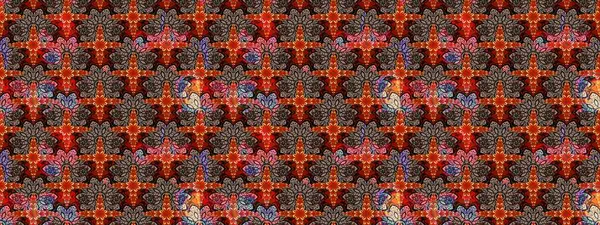 Şirin çiçekli eskiz deseni ve kırmızı renklerde yapraklar, suluboya çiçek deseni, duvar kağıdı, kart veya kumaş için fayanslı. Raster illüstrasyonu.