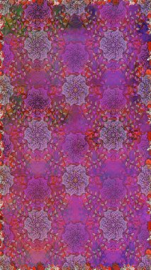 Kusursuz bir arka plan modeli. Suluboya, elle çizilmiş. Raster hisseleri. Mor ve mor üzerine çiçekler.